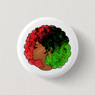 Bóton Redondo 2.54cm Pan-africana menina mulher negra verde vermelho or