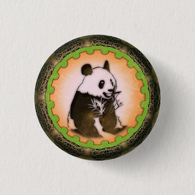 Bóton Redondo 2.54cm Panda feliz de assento na laranja (Frente)