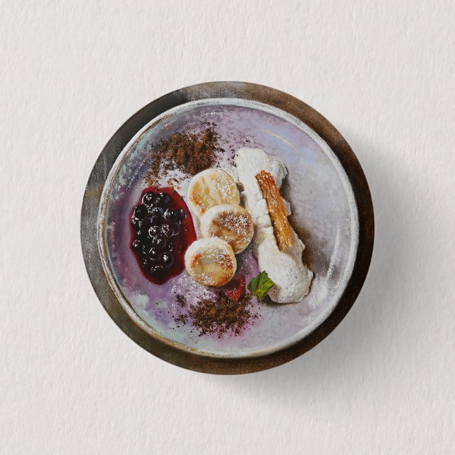 Bóton Redondo 2.54cm Panquecas de queijo com Berries - Comida Gourmet (Frente)