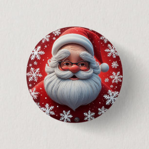 Bóton Redondo 2.54cm Papai Noel Alegre Rodeado de Flocos de Neve