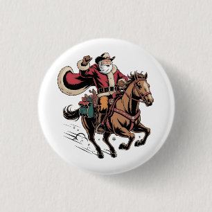 Bóton Redondo 2.54cm Papai Noel Cowboy Cavalgando um Cavalo Natal