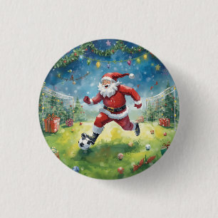 Bóton Redondo 2.54cm Papai Noel jogando futebol no campo de Natal