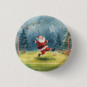 Bóton Redondo 2.54cm Papai Noel jogando futebol no campo de Natal