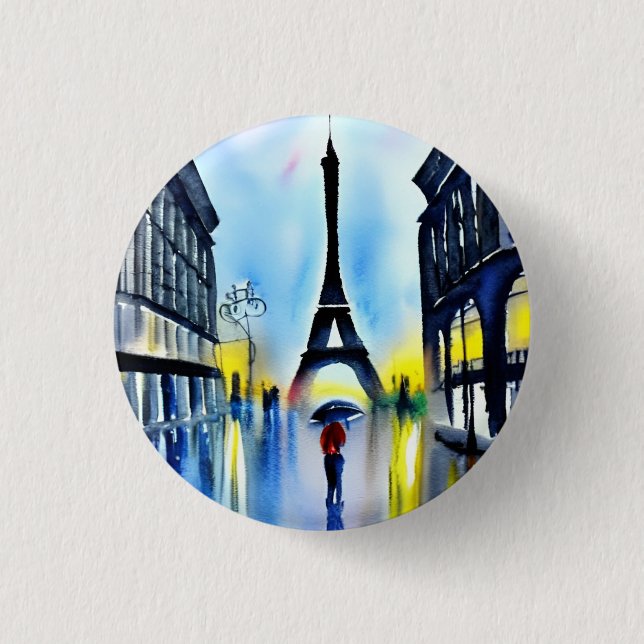 Bóton Redondo 2.54cm Paris na chuva (Frente)