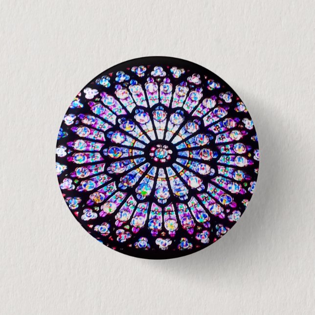 Bóton Redondo 2.54cm Paris Notre Dame Colorida - Janela Rosa (Frente)