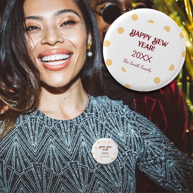 Bóton Redondo 2.54cm Partido da Véspera de Ano Novo da Polka - ouro (Polka gold New Year's Party Festive Celebration Button)