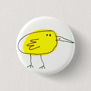Bóton Redondo 2.54cm Passarinho Amarelo Divertido Doodle