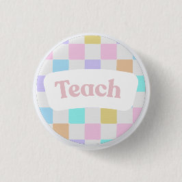 Bóton Redondo 2.54cm Pastel Checkered “Teach” Button