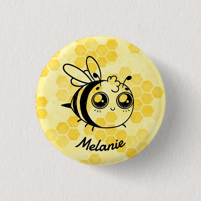 Bóton Redondo 2.54cm Pastel Yellow Honeycomb Cute Bee Personalised (Frente)
