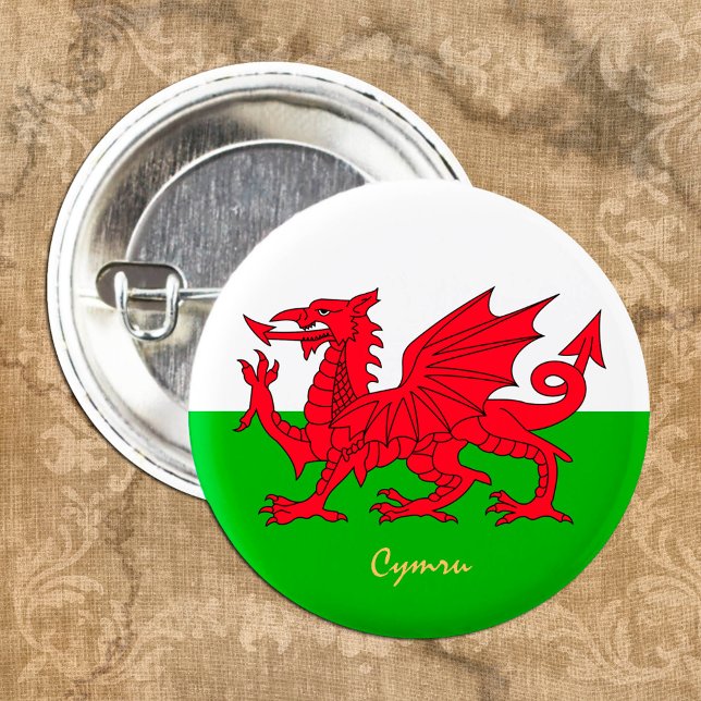 Bóton Redondo 2.54cm Patriota da moda Welsh Flag e Wales, esportes / Cy (Criador carregado)