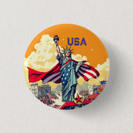 Bóton Redondo 2.54cm Patriotic Liberty Parade - Vintage 4 de julho dos 