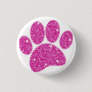 Bóton Redondo 2.54cm Pawprint Cachorro Rosa-Brilhante