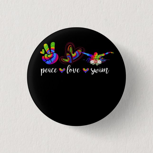 Bóton Redondo 2.54cm Peace Love Natação Goggles Tie Dye Swimmer Natação (Frente)