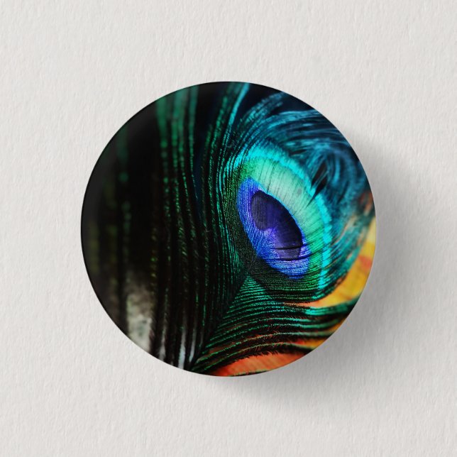 Bóton Redondo 2.54cm Peakcock Feather de perto e pessoal (Frente)