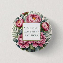 Bóton Redondo 2.54cm peônias rosas flores de aquarela cor-de-rosa