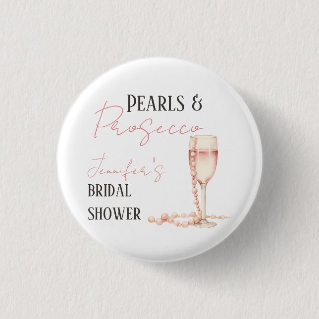 Bóton Redondo 2.54cm Pérolas e Prosecco Bege Rosa Chá de Noiva (Frente)
