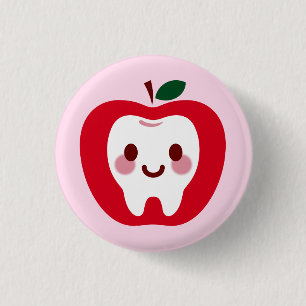 Bóton Redondo 2.54cm Personagem de Dente de Maçã Vermelha Kawaii