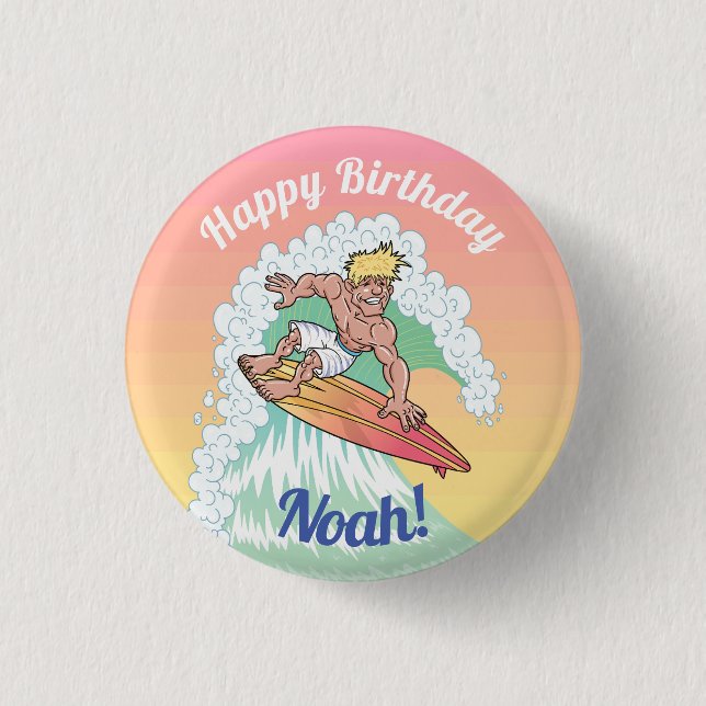 Bóton Redondo 2.54cm Personalizado Surfer Dude (Frente)