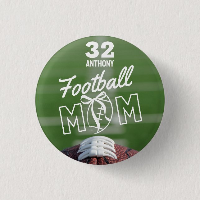 Bóton Redondo 2.54cm Personalized Football Mom Pin, Jersey & Name (Frente)