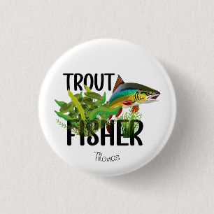Bóton Redondo 2.54cm Pescador de Truta Truta Arco-Íris em Ambiente Natu