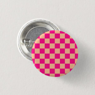 Bóton Redondo 2.54cm Pêssego rosa-quente dos quadrados verificados retr