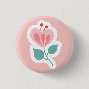 Bóton Redondo 2.54cm Pétala de flor rosa de pastel com caule