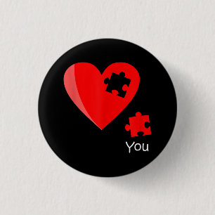 Bóton Redondo 2.54cm Piece Heart Quebra-cabeça Valetines Day Shirt Gif