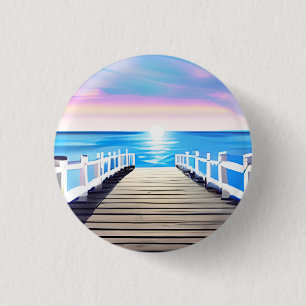 Bóton Redondo 2.54cm Pier, Ocean e Sky no amanhecer