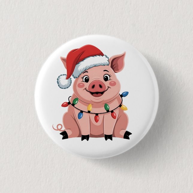Bóton Redondo 2.54cm Pig Christmas Santa Hat Xmas Holiday Xmas Pigmass (Frente)