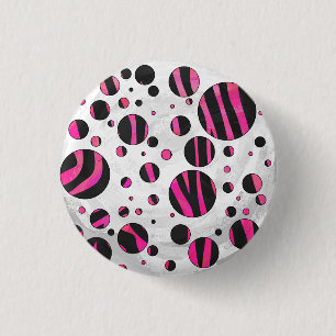 Bóton Redondo 2.54cm Piloka Dot Zebra Preta e Rosa