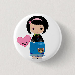 Bóton Redondo 2.54cm Pin de Kawaii Kokeshi