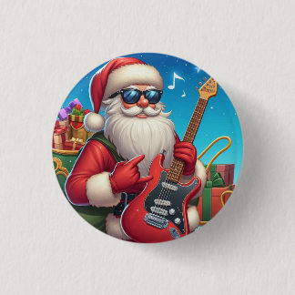 Bóton Redondo 2.54cm Pin Santa Claus con guitarra Navidad