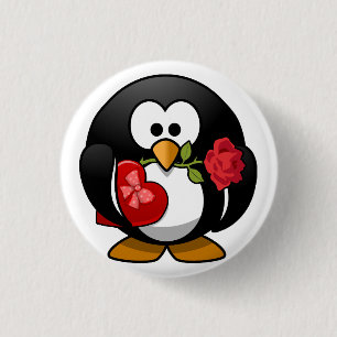 Bóton Redondo 2.54cm Pinguim animado do dia dos namorados