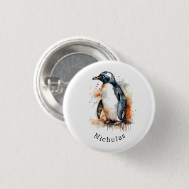 Bóton Redondo 2.54cm Pinguim de Cores Aquáticas, personalizado