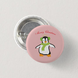 Bóton Redondo 2.54cm Pinguim de desenho animado fofo com cachecol verde