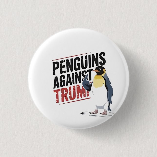 Bóton Redondo 2.54cm Pinguins contra Trump Anti-Trump EUA (Frente)