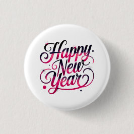 Bóton Redondo 2.54cm Pink and Black New Year 2026 Script Badge
