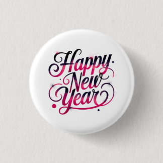 Bóton Redondo 2.54cm Pink and Black New Year 2026 Script Badge