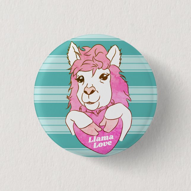 Bóton Redondo 2.54cm Pink Llama Sketch Llama Love (Frente)