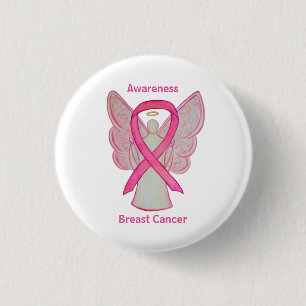 Bóton Redondo 2.54cm Pino Anjo de Sensibilização Rosa do Cancer da Mama