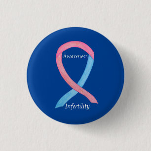 Bóton Redondo 2.54cm Pino de Fita Azul e Rosa de Sensibilização