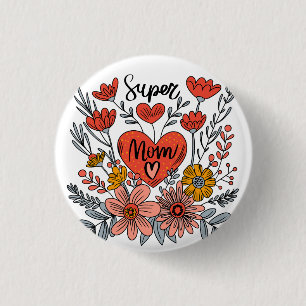 Bóton Redondo 2.54cm Pino Floral da Super Mãe