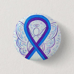 Bóton Redondo 2.54cm Pinos Anjos de Consciência da Fita Azul e Púrpura