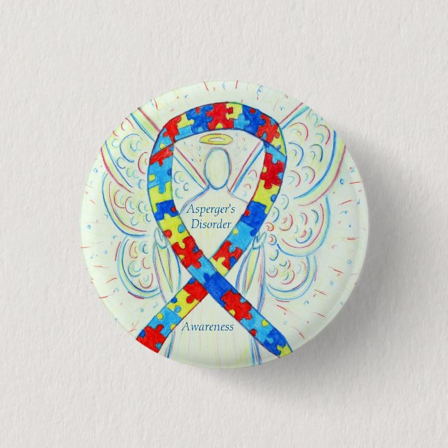Bóton Redondo 2.54cm Pinos de fita de Quebra-cabeça Angel do Asperger (Frente)