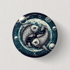Bóton Redondo 2.54cm Pisces Yin Yang Koi Fish Astrology Zodiac Sign