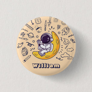 Bóton Redondo 2.54cm Plano de Doodle Personalizado Espaço Planetas Volt