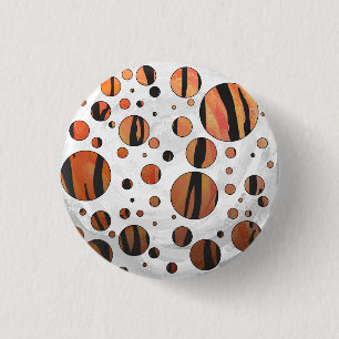 Bóton Redondo 2.54cm Polks Dot Tiger Cor de laranja e Impressão preto