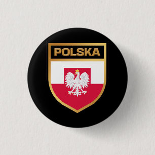 Bóton Redondo 2.54cm Polska / Polônia Flag Shield & Emblem