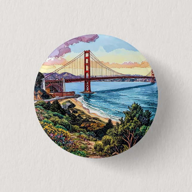 Bóton Redondo 2.54cm Ponte Golden Gate de São Francisco (Frente)