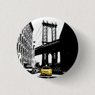 Bóton Redondo 2.54cm Ponte Nyc Nova Iorque Yellow Taxi Brooklyn